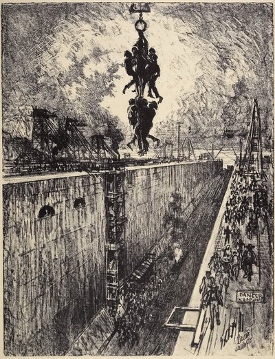 La fine della giornata, chiusa di Gatun, 1912 da Joseph Pennell